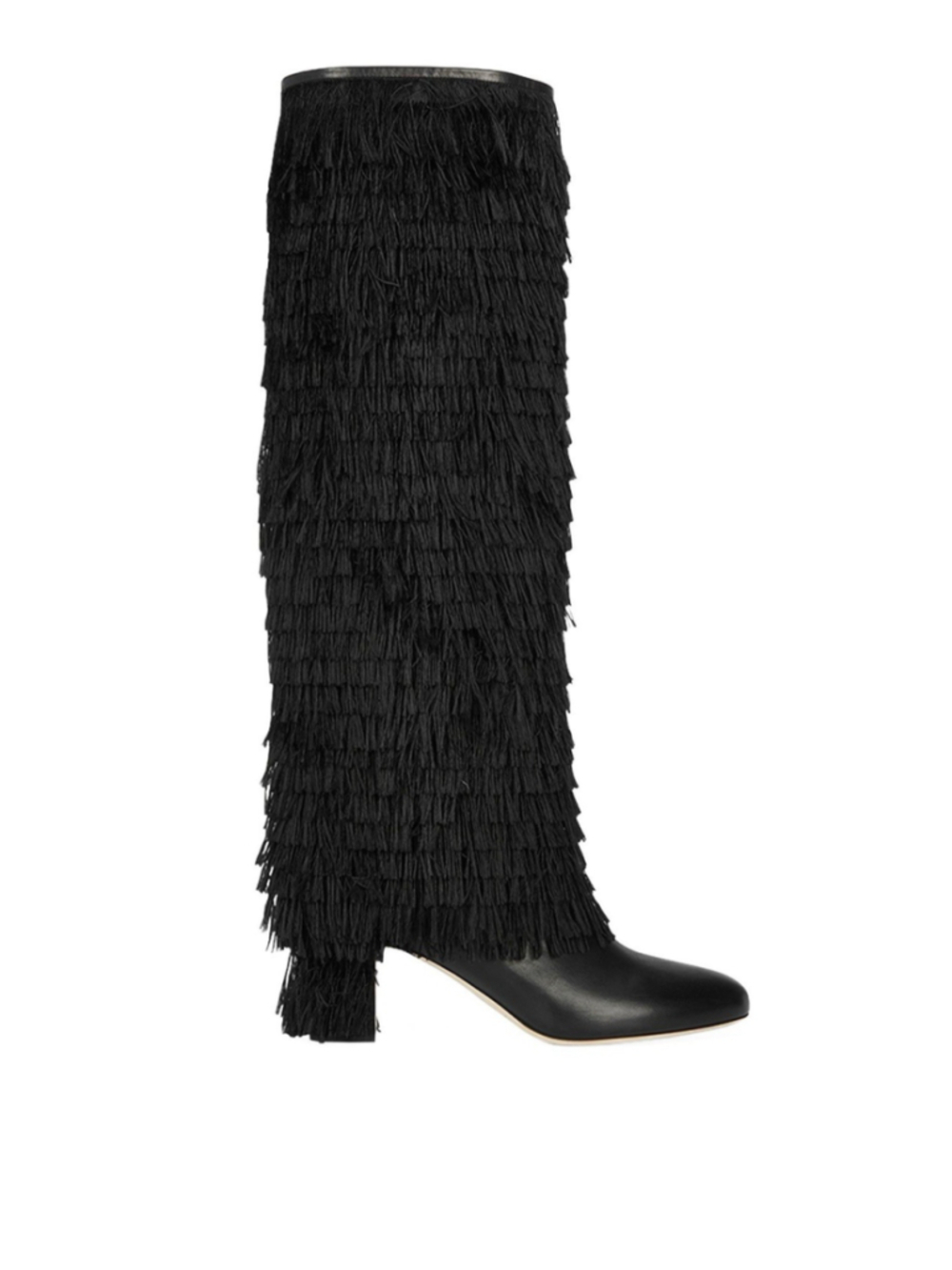 Jimmy Choo Knee High Boots Black Leather Size 37 Magalie Fringe - Picture 4 of 16